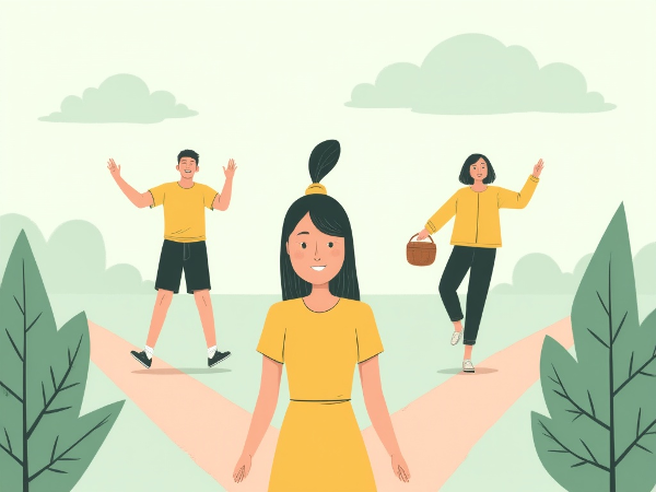 Символическая иллюстрация человека на перепутье трех путей восстановления энергии: активного, пассивного и социального.