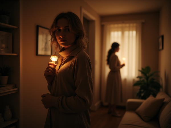 Женщина в раздумьях дома, символизирующая эмоциональную дистанцию и поиск близости в браке.