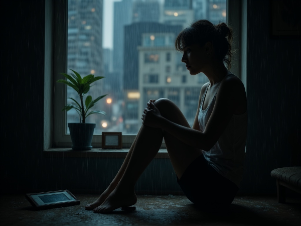 Женщина в состоянии грусти и потери, но с проблеском надежды.