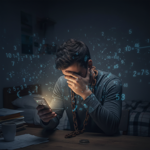 Молодой человек в темноте, обремененный долгом, но с проблеском надежды на решение.